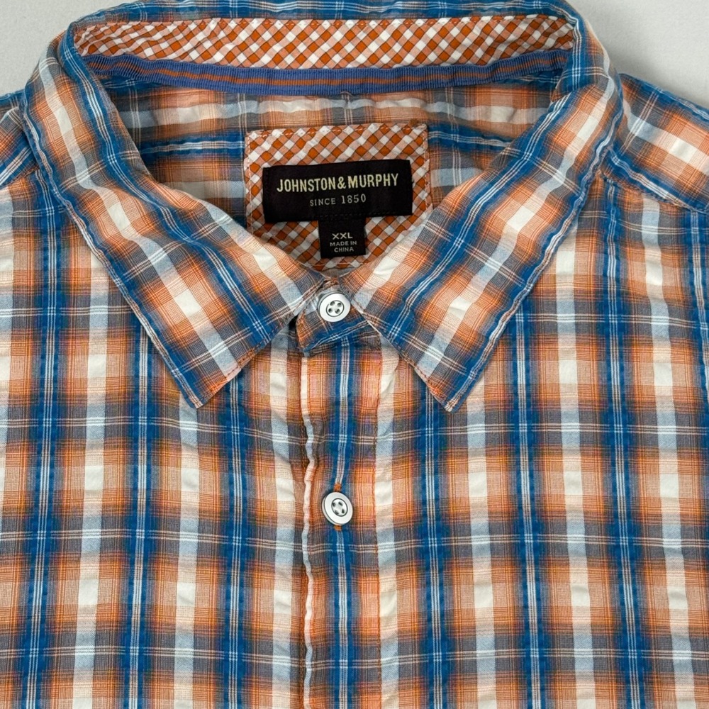 Johnston & Murphy Plaid Seersucker Short Sleeve Button Down Shirt Cotton Men XXL